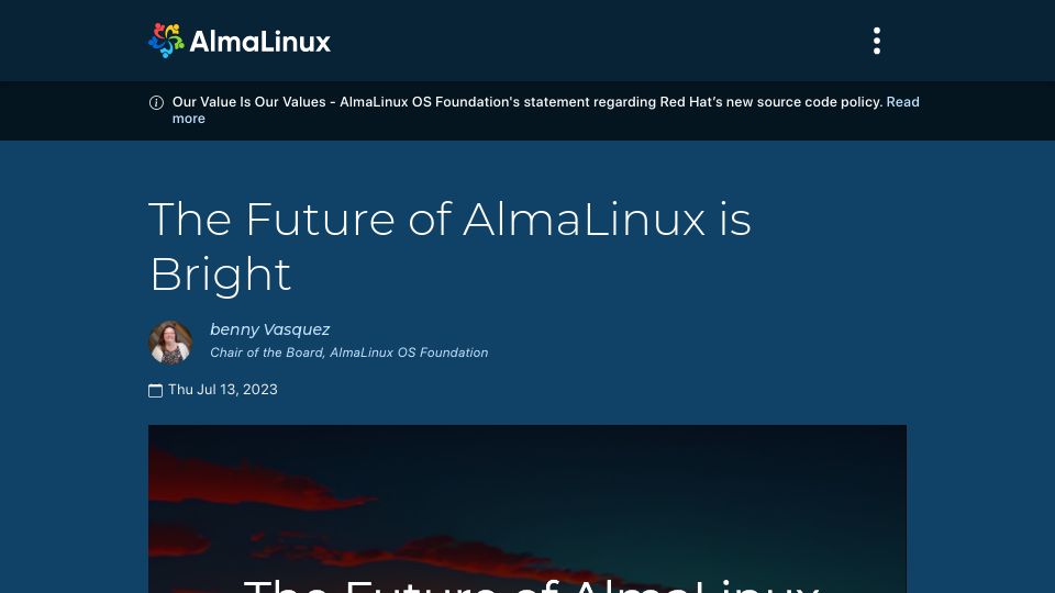 Screenshot of almalinux.org: The future of AlmaLinux