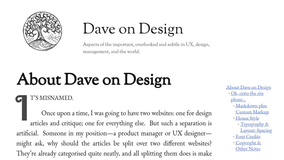 Screenshot of daveon.design: About Dave on Design