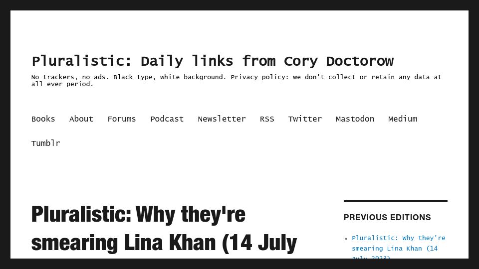 Screenshot of pluralistic.net: Why they're smearing Lina Khan
