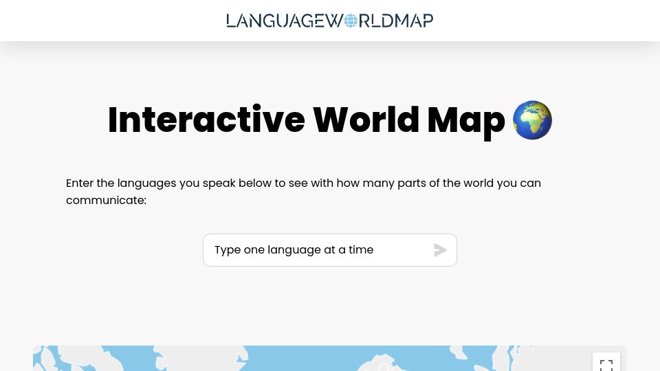 Screenshot of languageworldmap.com: Show HN: I made a website that color-codes the world by language