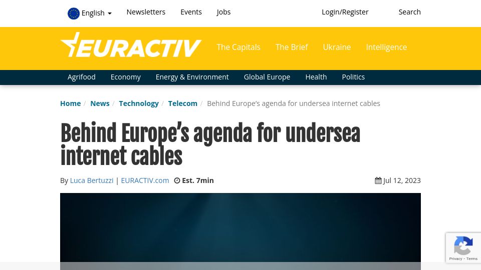 Screenshot of euractiv.com: Europe’s agenda for undersea internet cables
