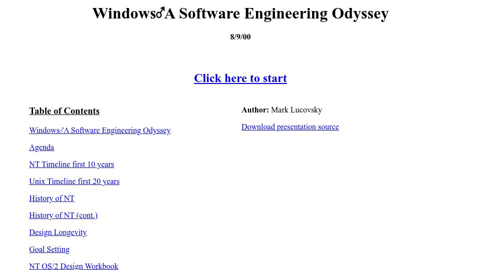 Screenshot of usenix.org: Windows: A software engineering odyssey (2000)