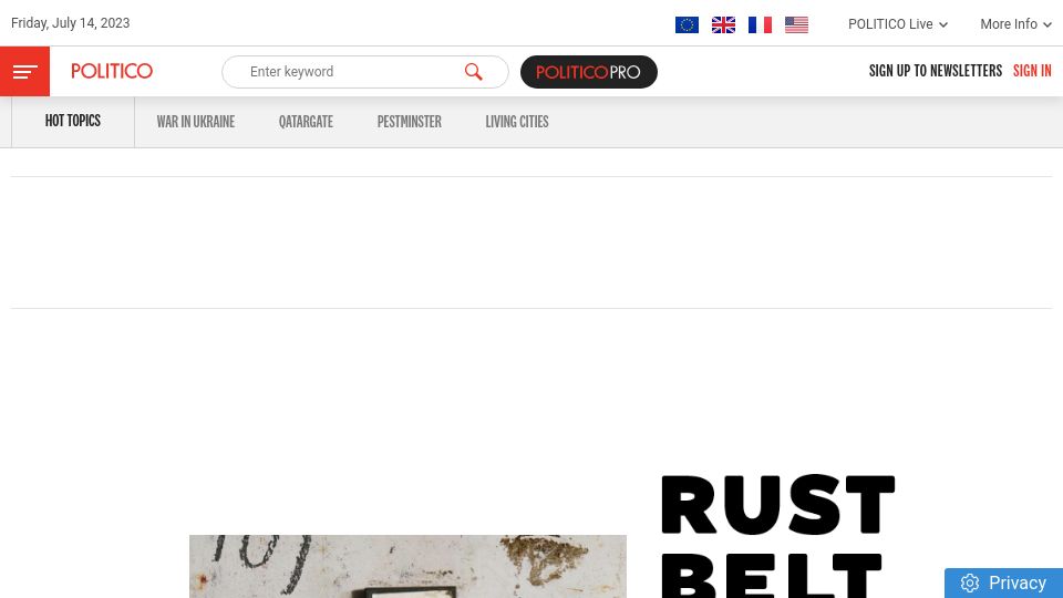 Screenshot of politico.eu: The deindustrialization of Germany