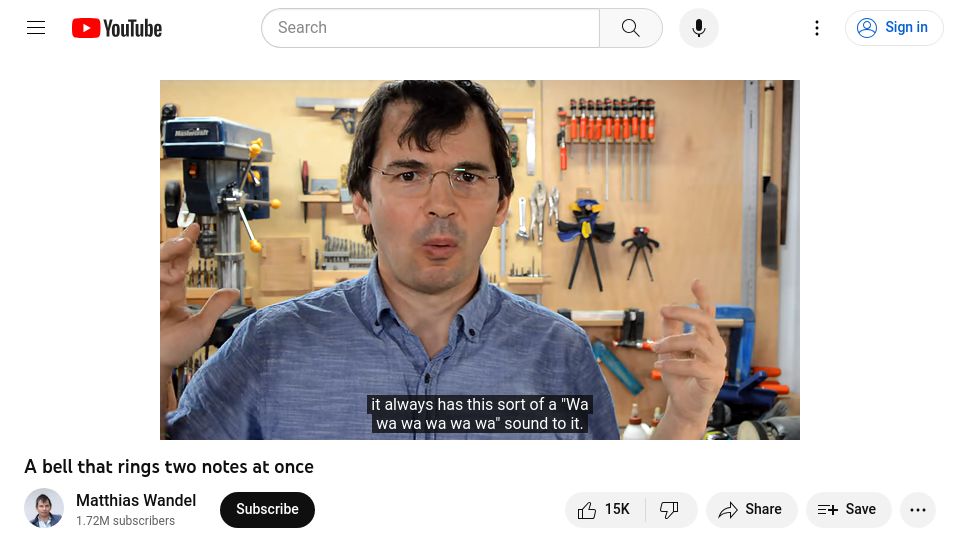 Screenshot of youtube.com: A bell that rings two notes at once (2017) [video]