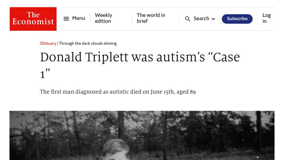 Screenshot of economist.com: Donald Triplett was autism’s “case 1”