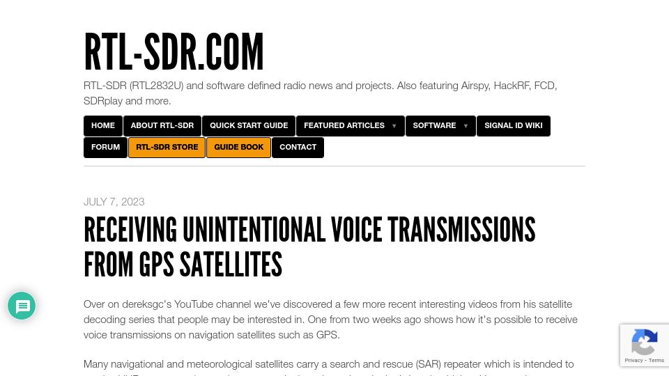 Screenshot of rtl-sdr.com: Receiving unintentional voice transmissions from GPS satellites