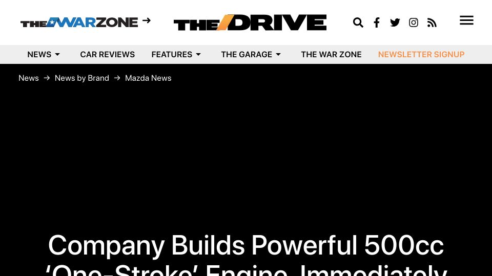 Screenshot of thedrive.com: Company builds 500cc ‘one-stroke’ engine