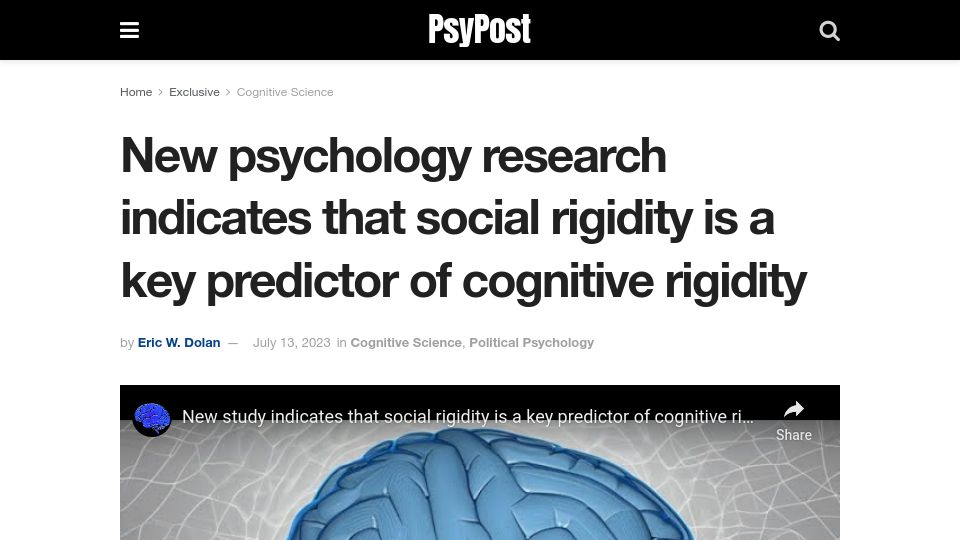 Screenshot of psypost.org: New research indicates social rigidity is a key predictor of cognitive rigidity