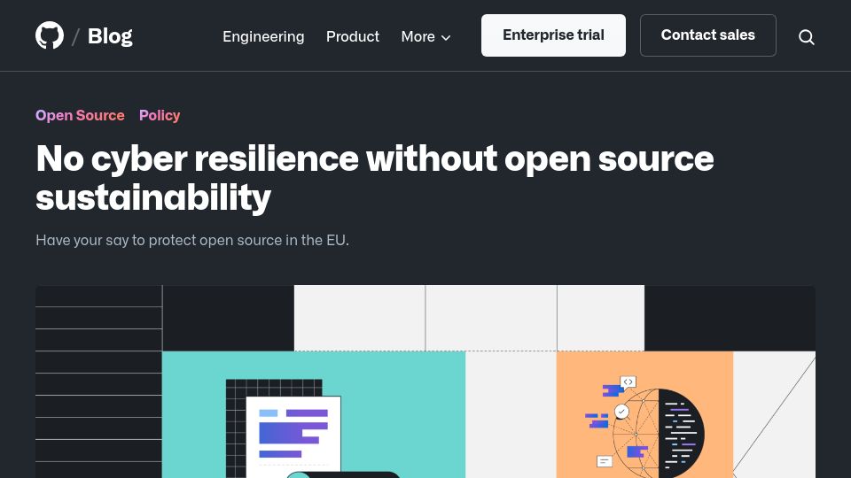 Screenshot of github.blog: No cyber resilience without open source sustainability