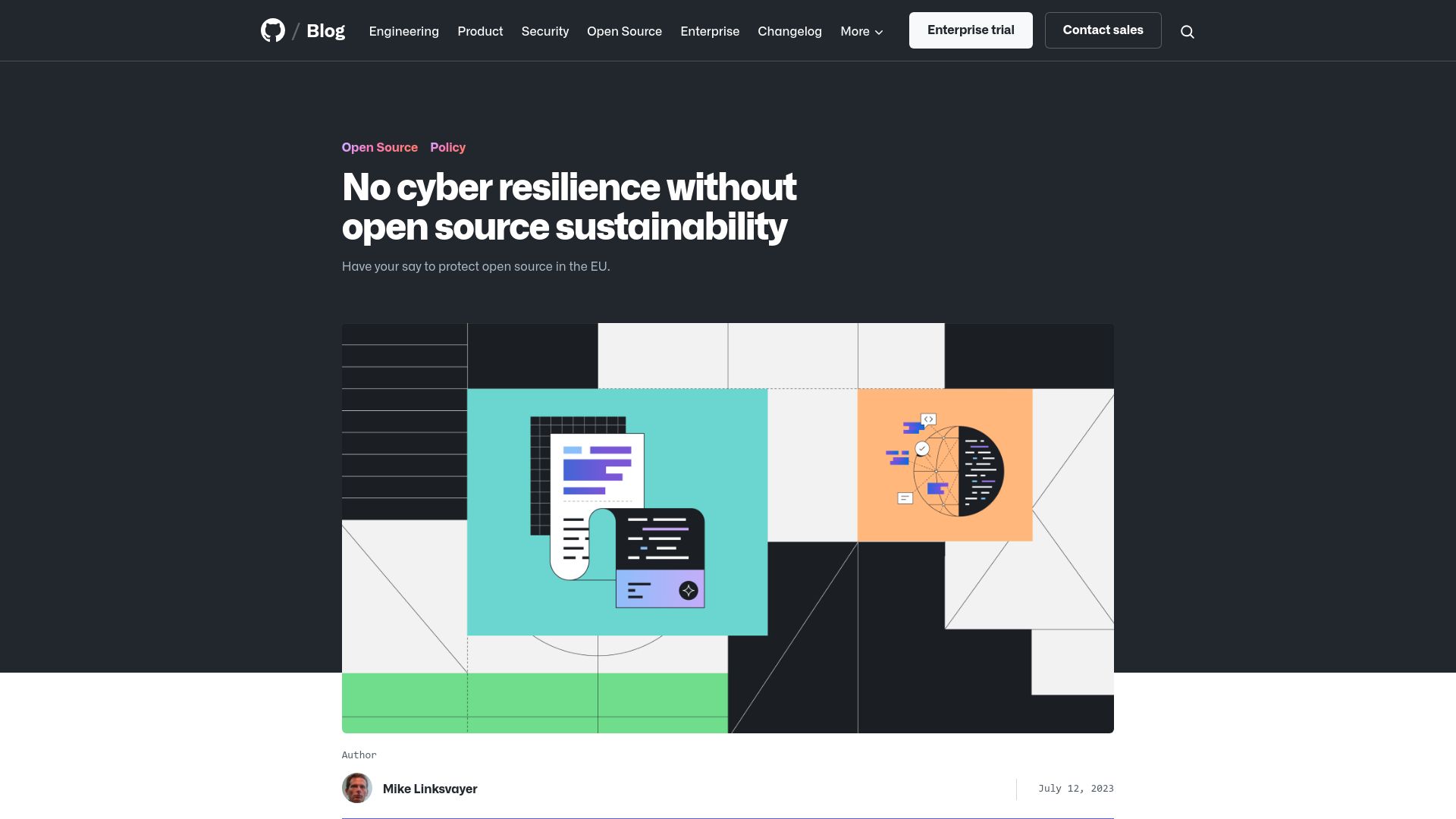 Screenshot of github.blog: No cyber resilience without open source sustainability