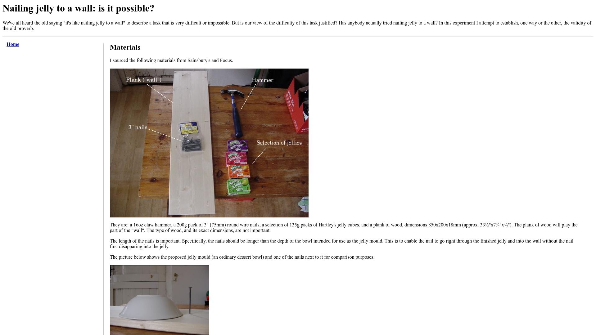 Screenshot of greem.co.uk: Nailing jelly to a wall: is it possible? (2007)