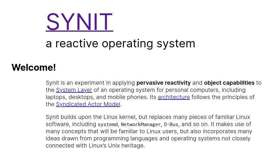 Screenshot of synit.org: Synit – A Reactive Operating System