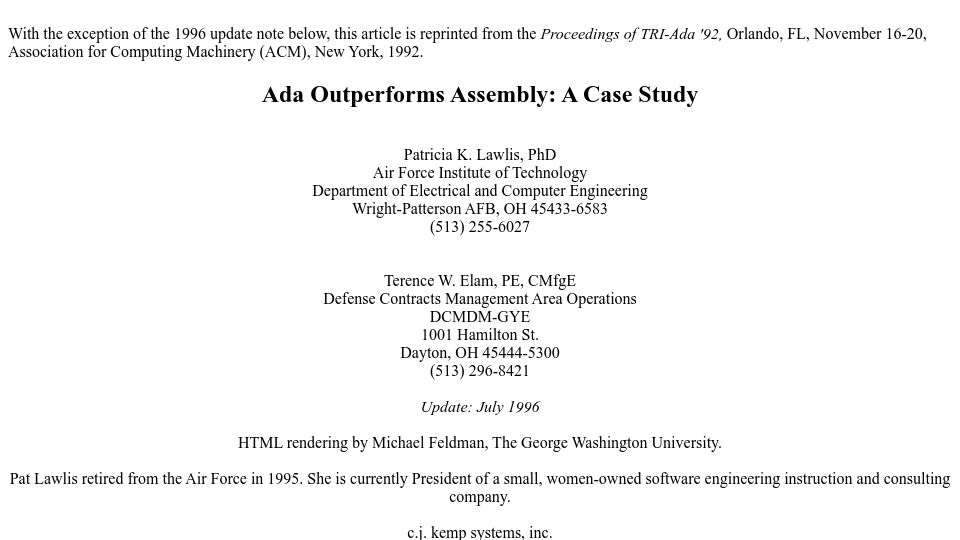 Screenshot of www2.seas.gwu.edu: Ada Outperforms Assembly: A Case Study
