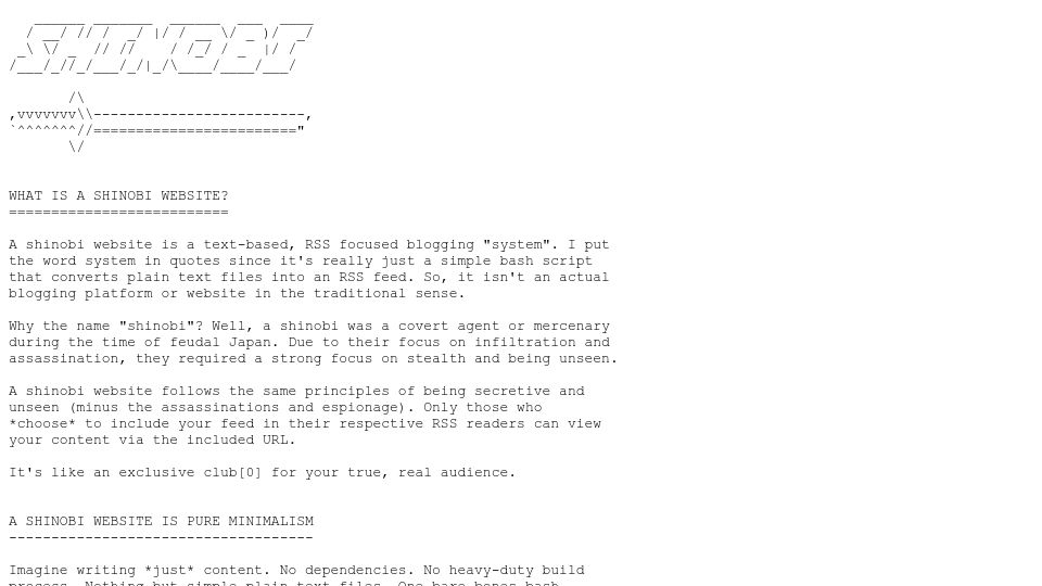 Screenshot of shinobi.bt.ht: Shell Script RSS Publishing