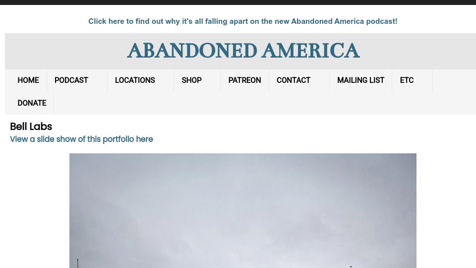 Screenshot of abandonedamerica.us: Bell Labs Holmdel Complex (2019)