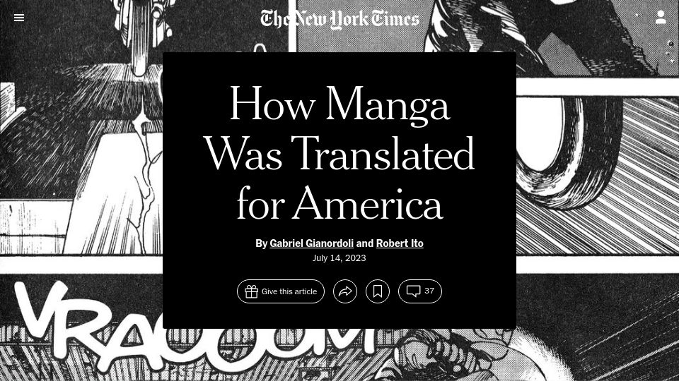 Screenshot of nytimes.com: How Manga Was Translated for America