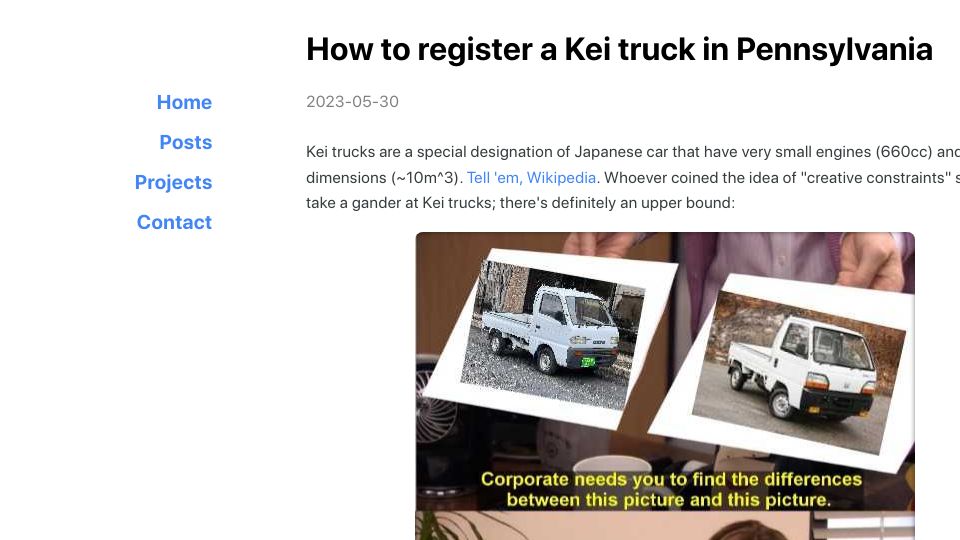 Screenshot of danwilkerson.com: How to register a Kei truck in Pennsylvania