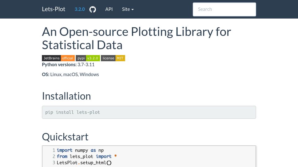 Screenshot of lets-plot.org: Lets-Plot: An open-source plotting library for statistical data