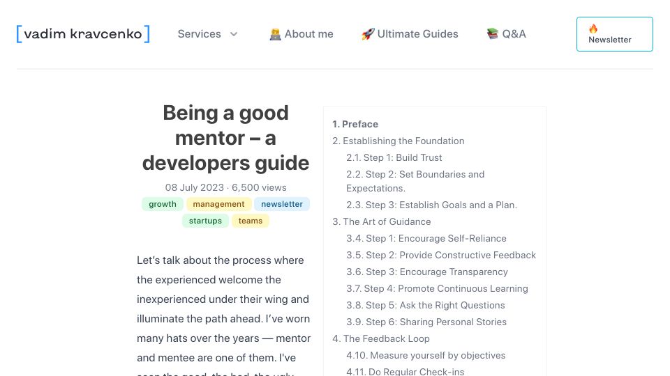 Screenshot of vadimkravcenko.com: Life After Coding: Becoming a Mentor