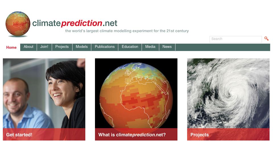 Screenshot of climateprediction.net: World’s largest climate modelling project