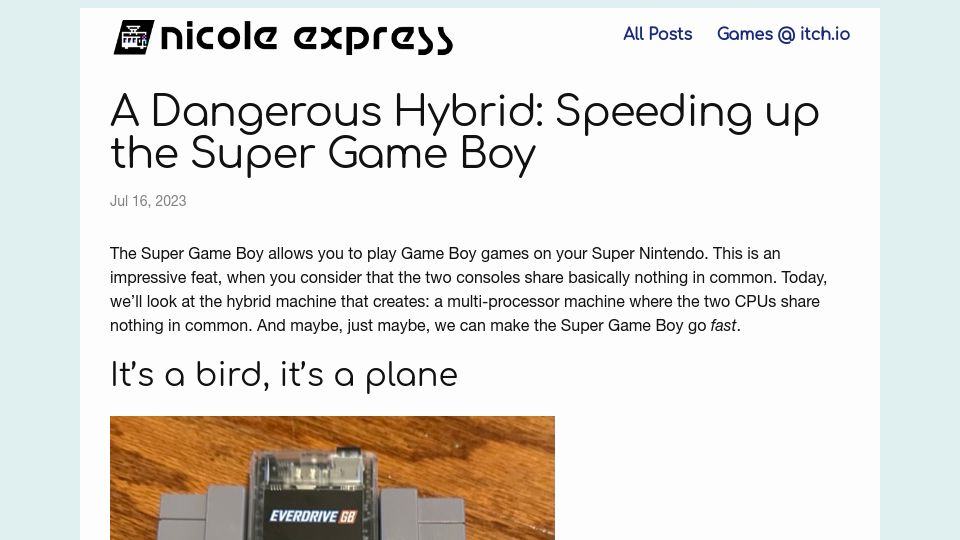 Screenshot of nicole.express: Speeding up the Super Game Boy