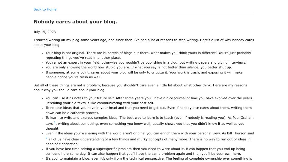 Screenshot of alexmolas.com: Nobody cares about your blog