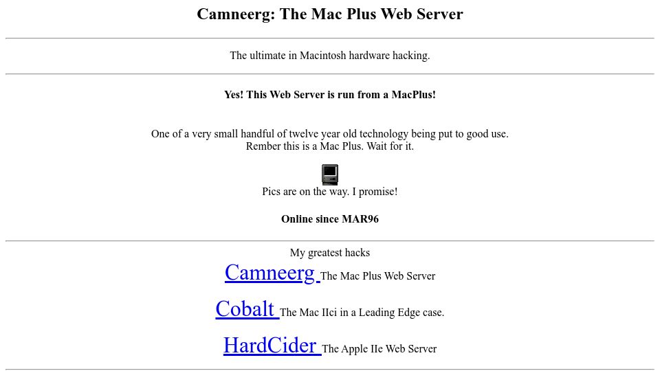 Screenshot of spacerogue.net: Camneerg: The Mac Plus Web Server