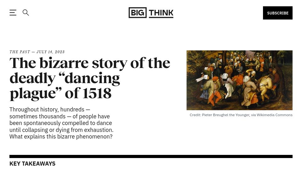 Screenshot of bigthink.com: The deadly “dancing plague” of 1518
