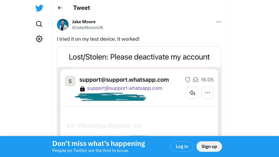 Screenshot of twitter.com: You can deactivate anyone's WhatsApp account by simply sending an email