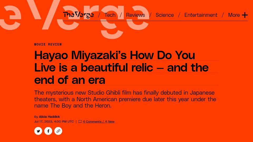 Screenshot of theverge.com: Hayao Miyazaki’s How Do You Live is a beautiful relic – and the end of an era