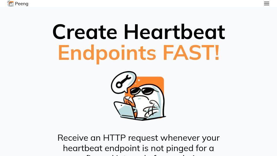 Screenshot of peeng.sh: Show HN: Peeng – like Pingdom, but the other way around and simpler