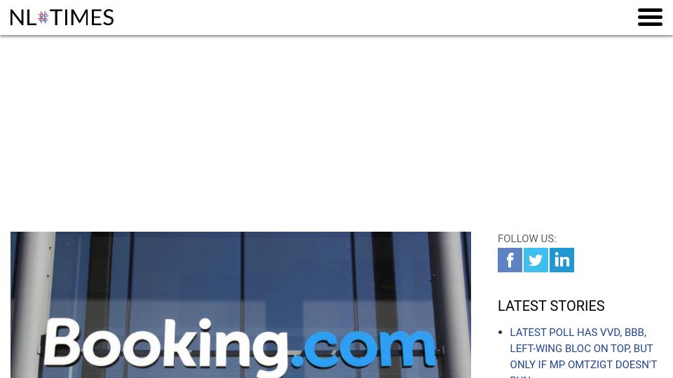 Screenshot of nltimes.nl: Booking.com halts payments to hosts over IT technical maintenance