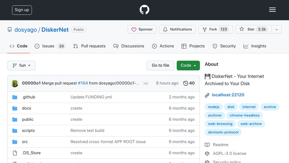 Screenshot of github.com: Show HN: DiskerNet – Browse the Internet from Your Disk, Now Open Source