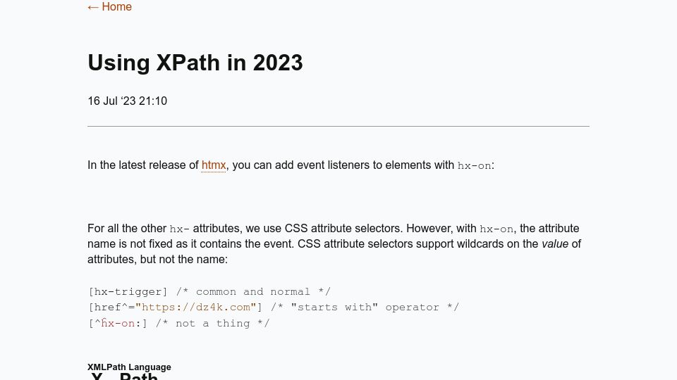 Screenshot of denizaksimsek.com: Using XPath in 2023
