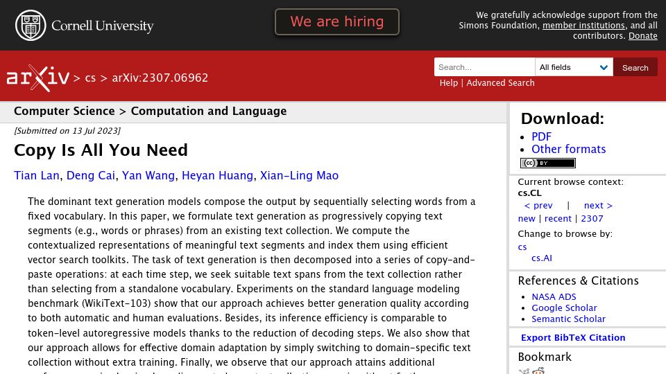 Screenshot of arxiv.org: Copy is all you need