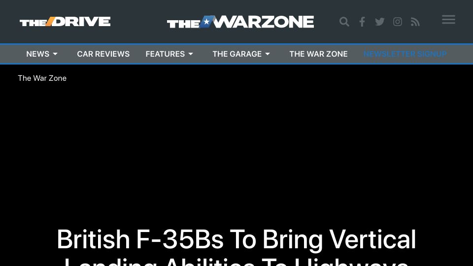 Screenshot of thedrive.com: British F-35Bs to Bring Vertical Landing Abilities to Highways