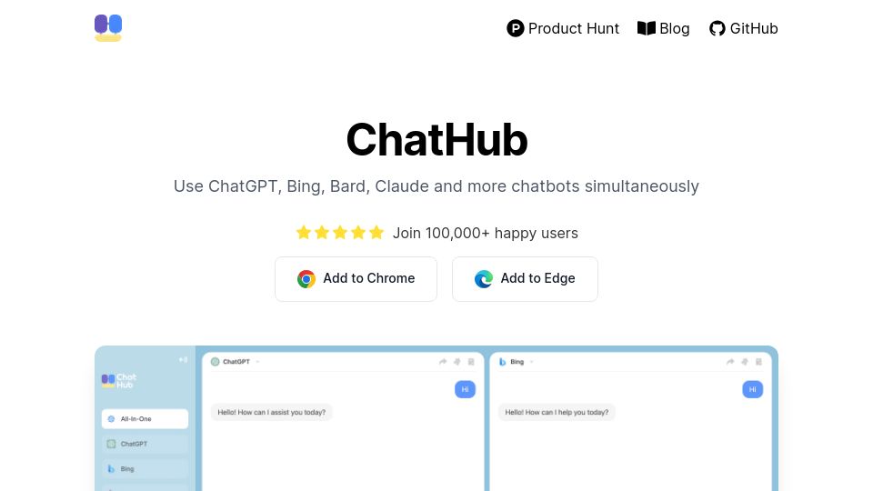 Screenshot of chathub.gg: Show HN: Open-Source AI Playground