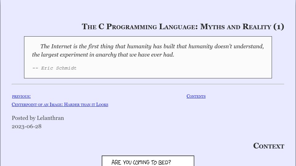 Screenshot of lelanthran.com: The C Programming Language: Myths and Reality