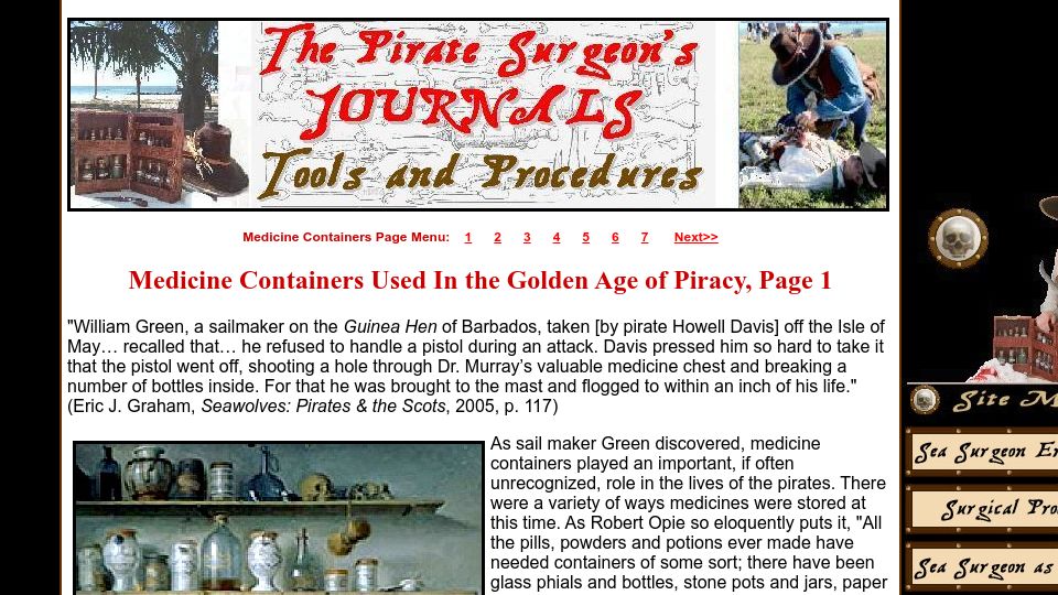 Screenshot of piratesurgeon.com: Medicine containers used in the golden age of piracy