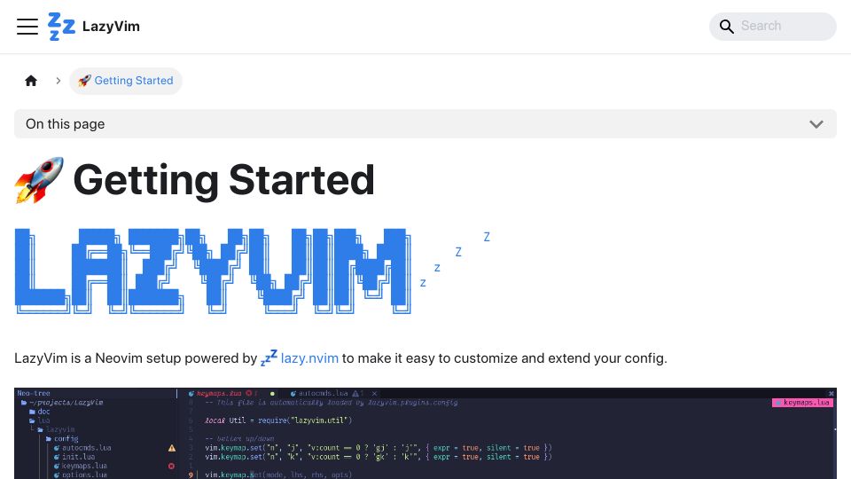 Screenshot of lazyvim.org: LazyVim