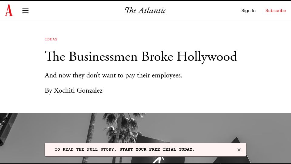 Screenshot of theatlantic.com: The Businessmen Broke Hollywood