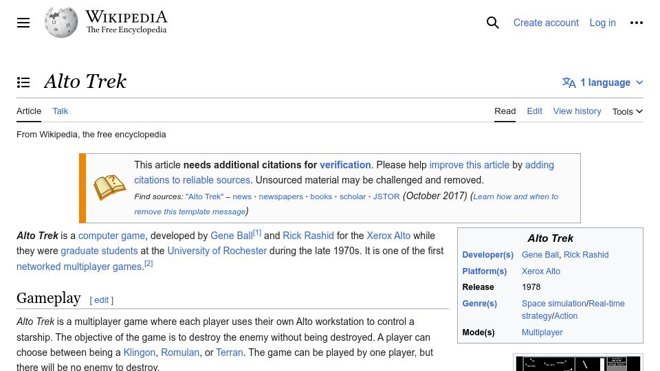 Screenshot of en.wikipedia.org: Alto Trek