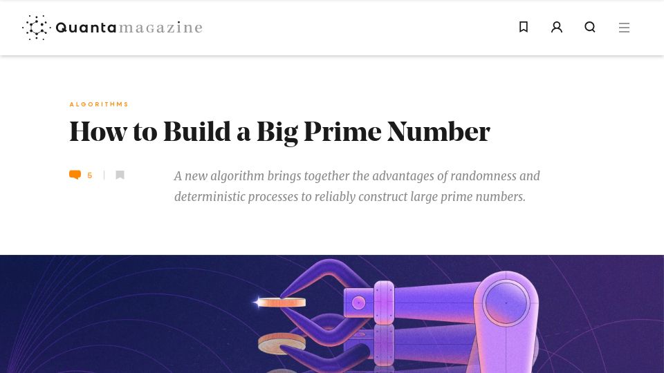 Screenshot of quantamagazine.org: How to Build a Big Prime Number