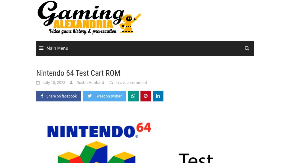 Screenshot of gamingalexandria.com: Nintendo 64 Test Cart ROM