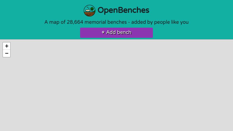 Screenshot of openbenches.org: OpenBenches – A map of memorial benches