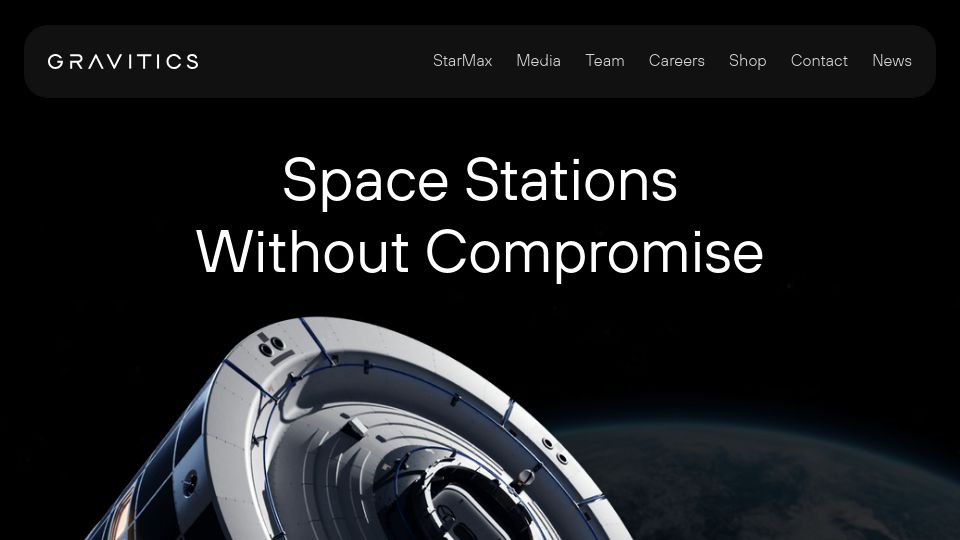 Screenshot of gravitics.com: Space Stations Without Compromise