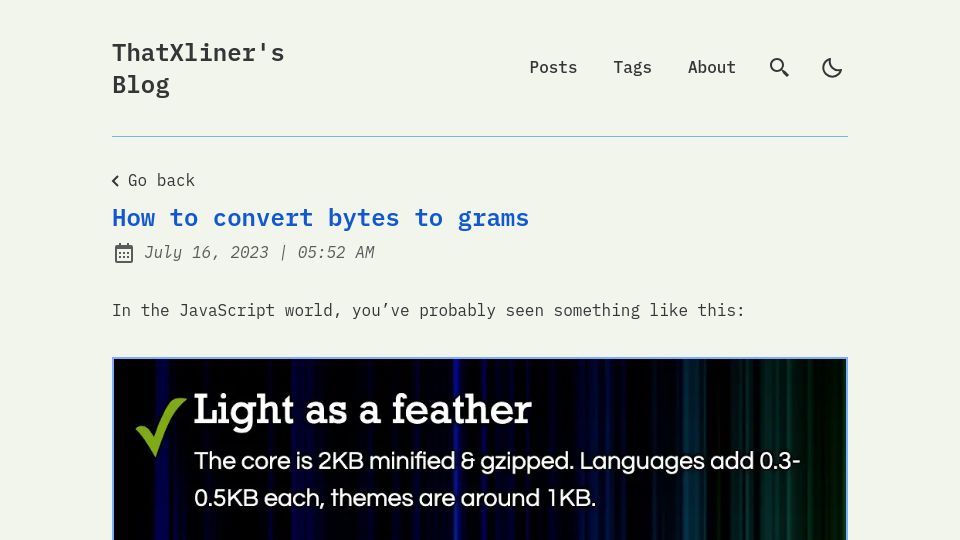 Screenshot of thatxliner.github.io: How to Convert Bytes to Grams
