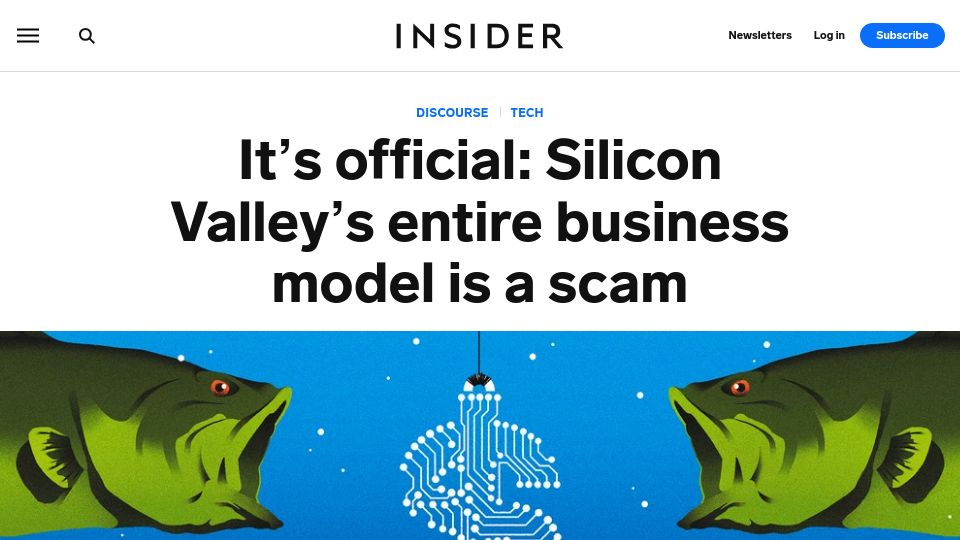 Screenshot of businessinsider.com: Silicon Valley’s business model is a scam