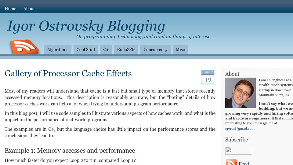Screenshot of igoro.com: Gallery of Processor Cache Effects