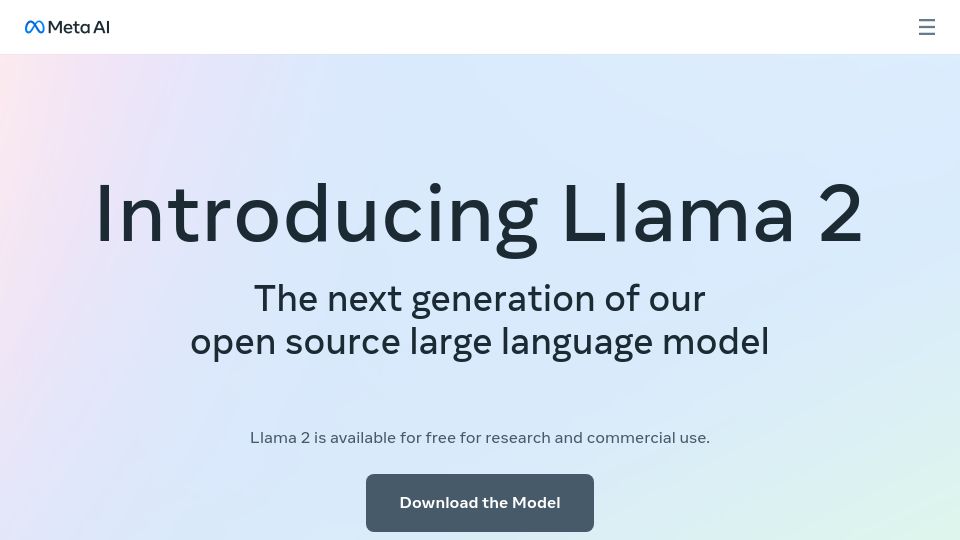 Screenshot of ai.meta.com: Llama 2
